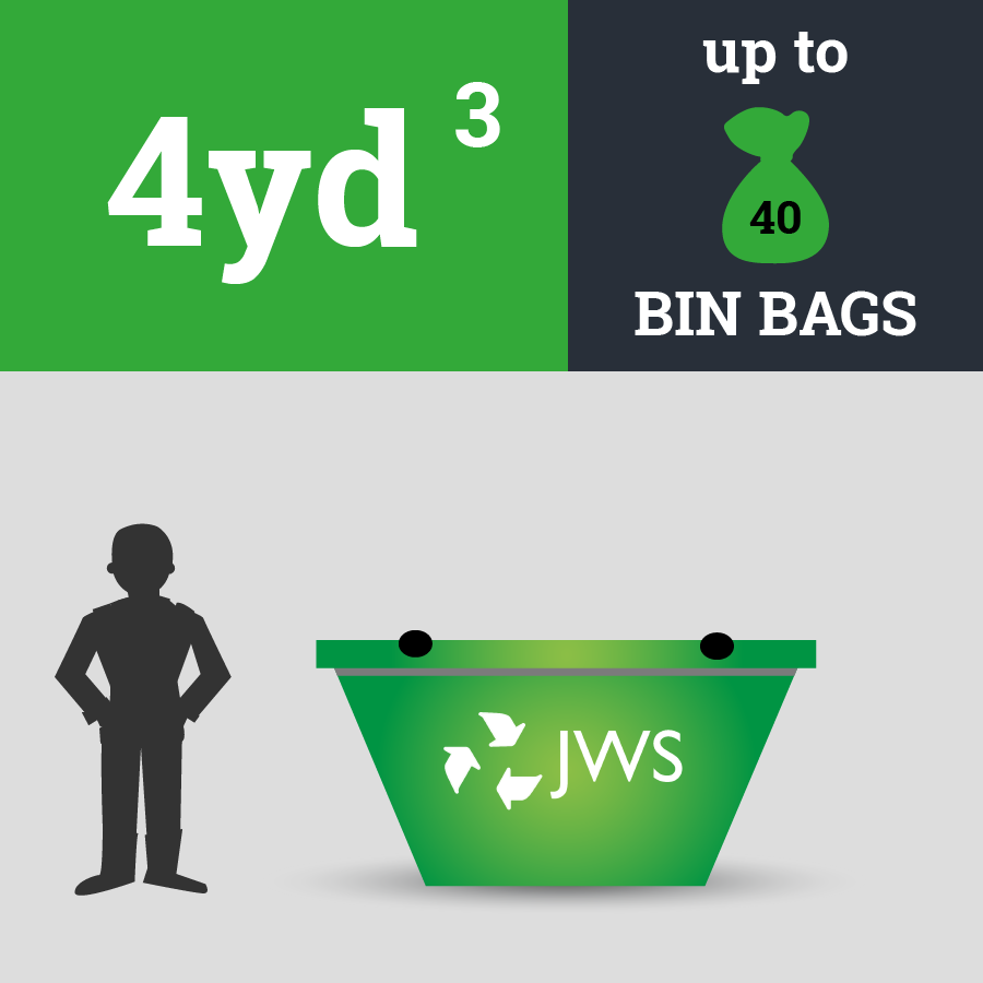 4-yard skip hire image with bin bag capacity and size comparison